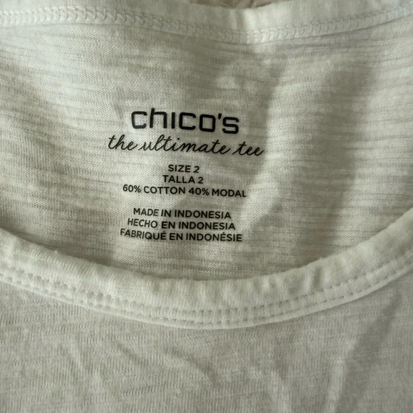 Chicos 2 Size Large The Ultimate Tee White Shirt Sleeve E32 - Picture 2 of 5
